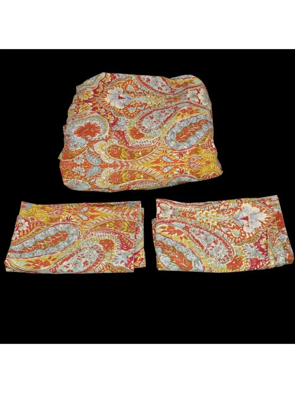 Pottery Barn Bella Paisley Rust Cotton Full Queen Duvet Cover & 2 Standard Shams